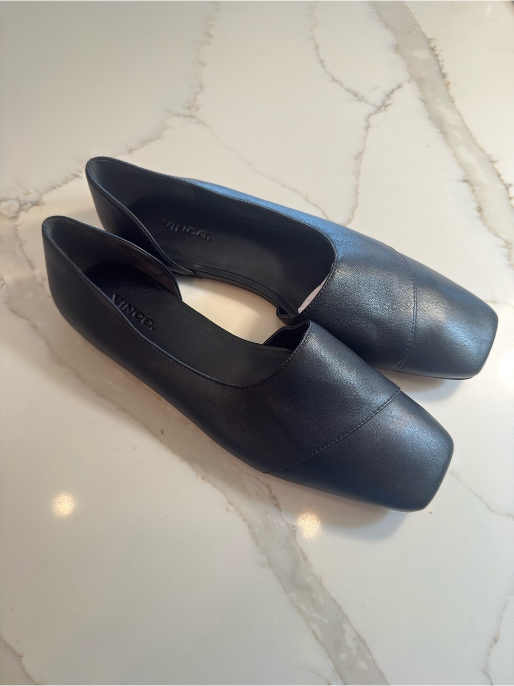 Vince Cyder Black Leather Square Toe d'Orsay Flats Size 8.5 NWOT - Picture 2 of 12